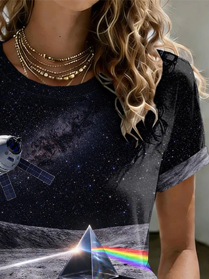 Retro Artemis II See You On The Dark Side Of The Moon Print T-Shirt