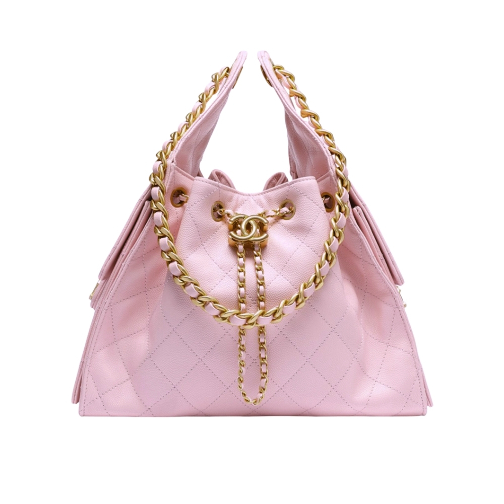 Chanel 25 Small Handbag Grained And Gold Tone Metal Light Pink 26cm AS5293 B20304 NAGEO
