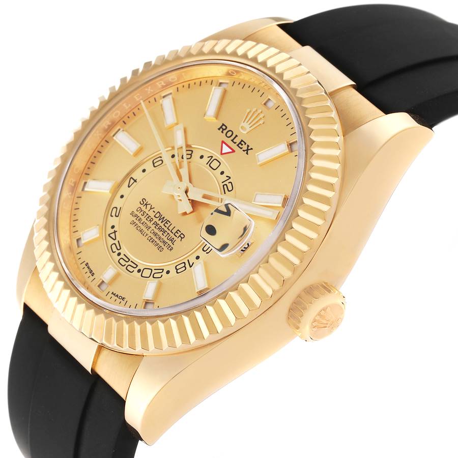 Rolex Sky-Dweller Yellow Gold Champagne Dial Oysterflex Mens Watch 326238