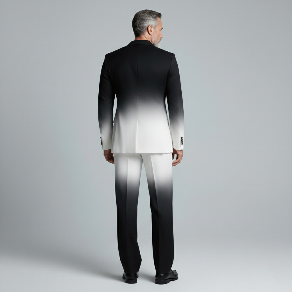 Men's Fashion Gradient Peak Lapel Double Breasted Long Sleeve Blazer & Straight Leg Pants 2Pcs Set