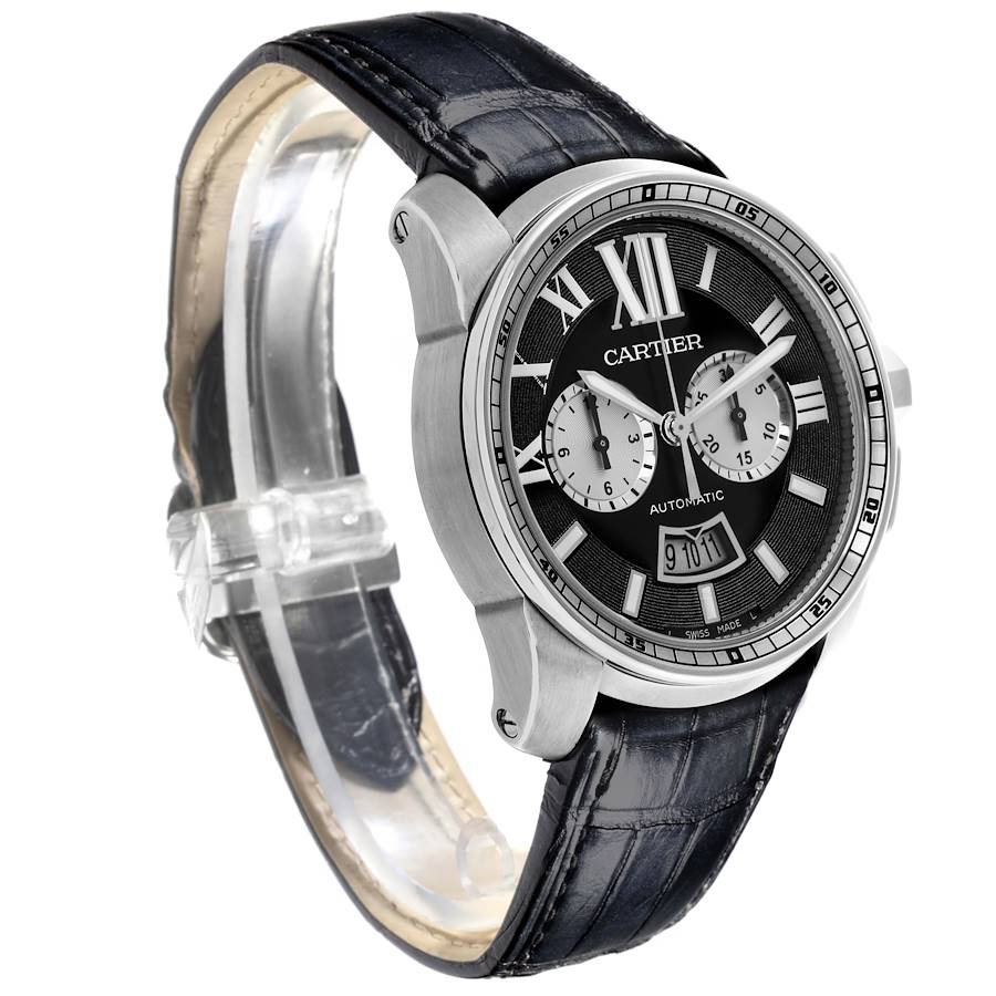 Cartier Calibre Chronograph Black Dial Steel Mens Watch W7100060 Paper