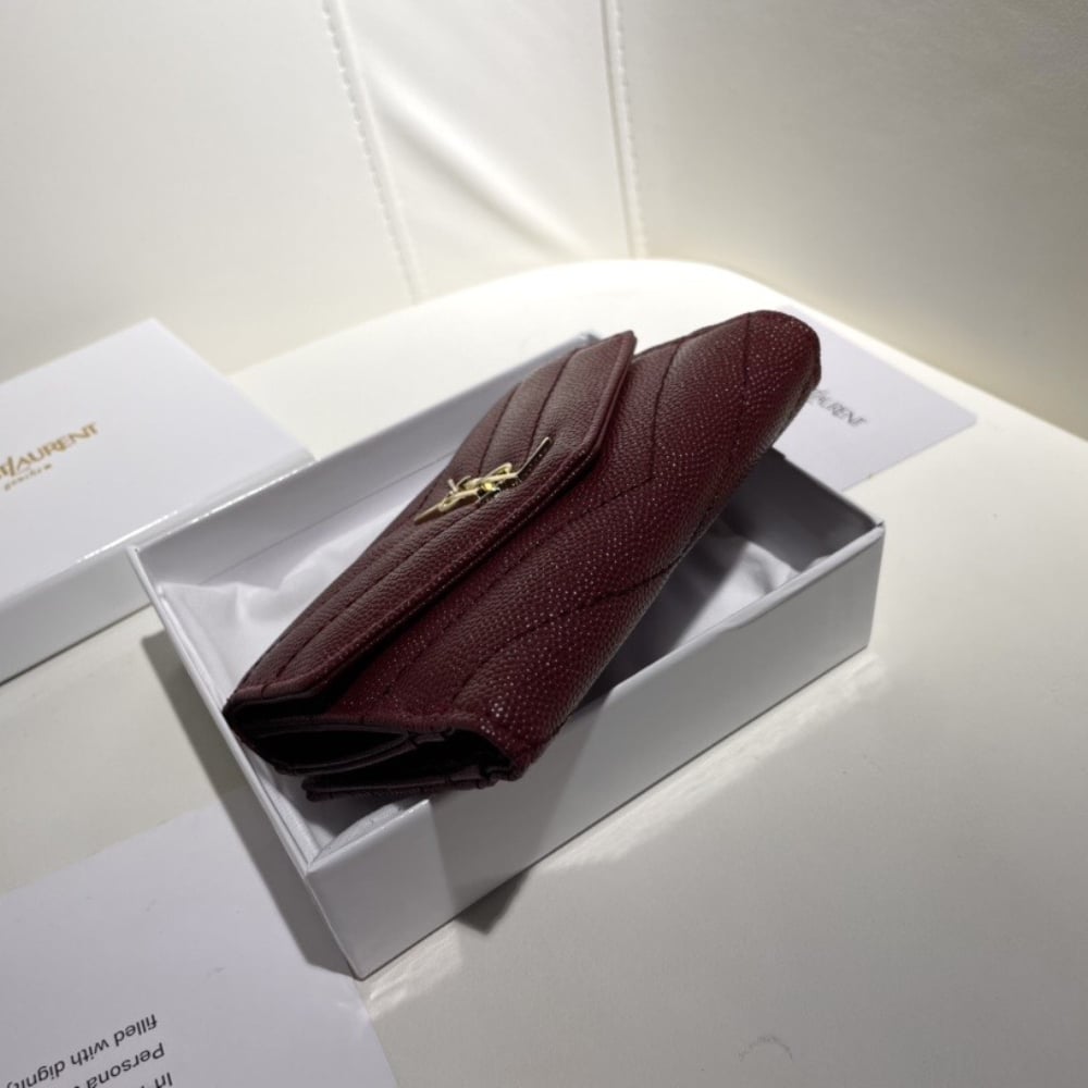 Saint Laurent Cassandre Matelassé Small Envelope Wallet In Grain De Poudre Leather 11Cm