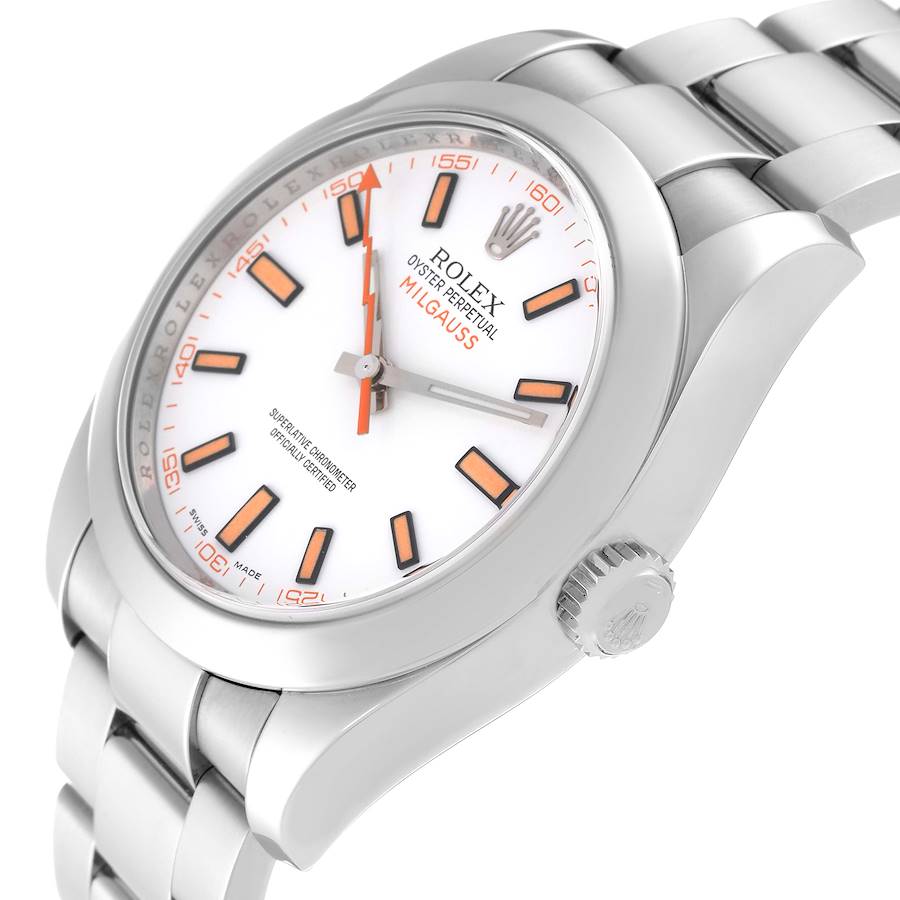 Rolex Milgauss White Orange Dial Steel Mens Watch 116400