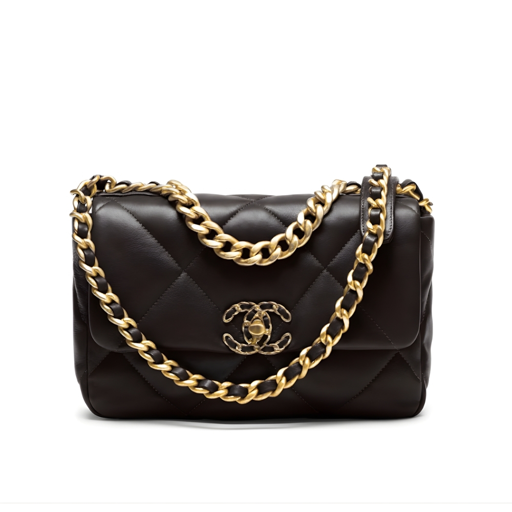 Chanel 19 Handbag Shiny Gold And Silver Tone Black 26Cm AS1160 B04852 94305