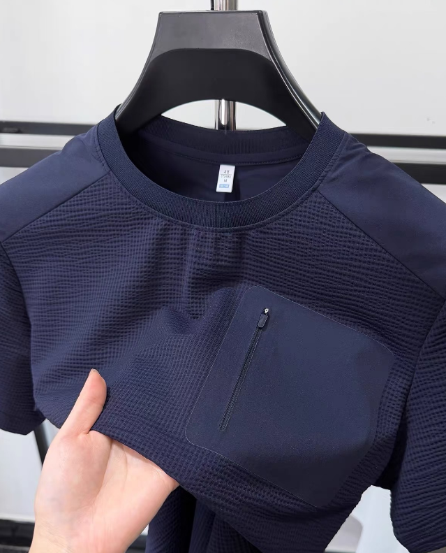 Men outdoor sports tee, textured panel design