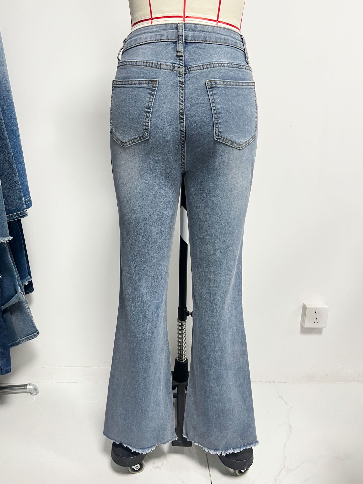 Women spring summer ripped bell bottom denim frayed bell bottom Pant