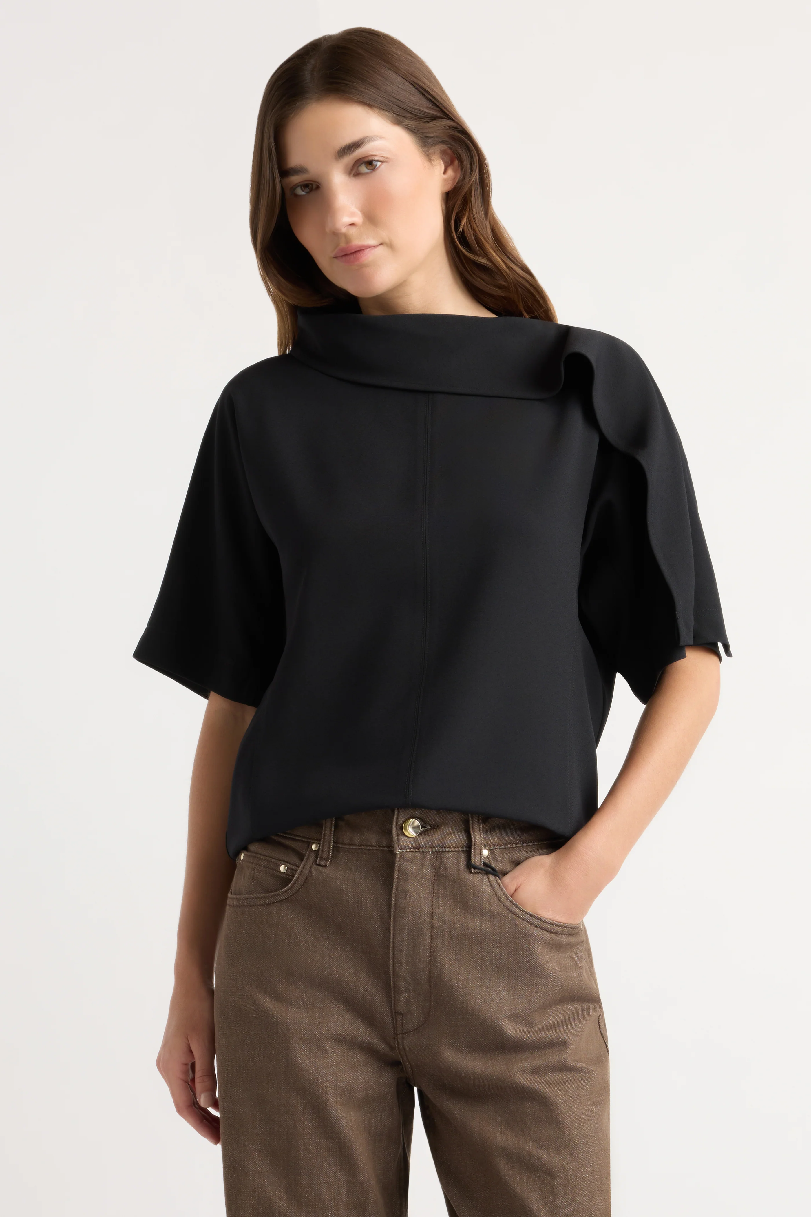 Allie Foldover Scarf-Neck Blouse