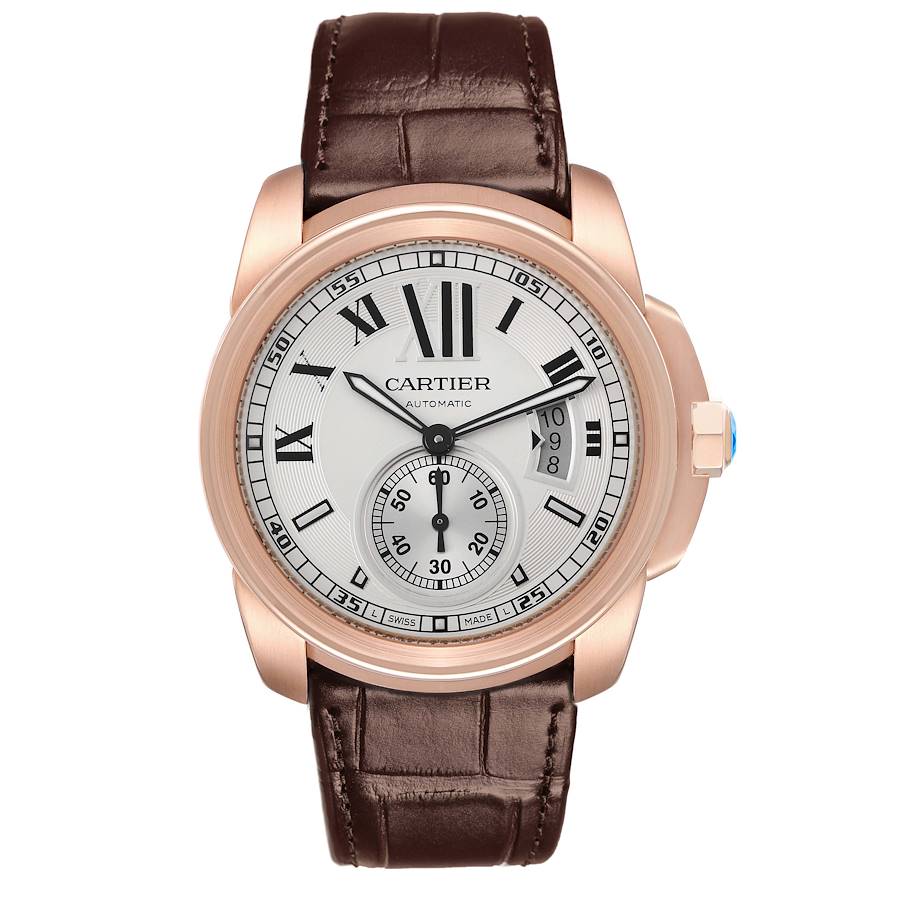 Cartier Calibre Rose Gold Silver Dial Automatic Mens Watch W7100009