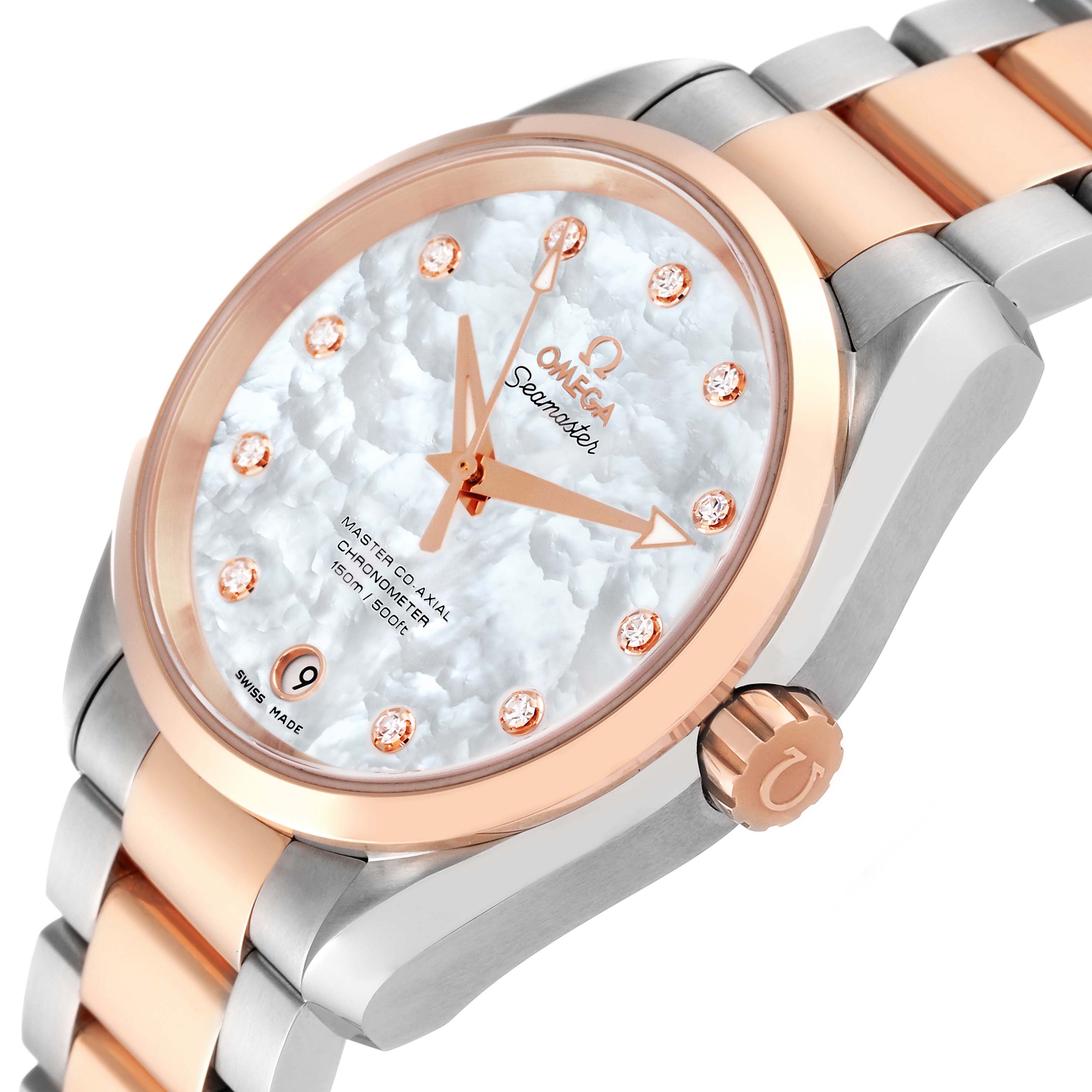 Omega Aqua Terra Rose Gold Mother of Pearl Diamond Ladies Watch 38.5 MM 231.20.39.21.55.003