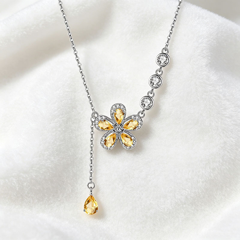 GemVibra Multi-Stone Flower Pendant Necklace in 925 Silver