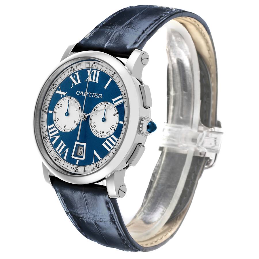 Cartier Rotonde Chronograph White Gold Blue Dial Mens Watch W1556239