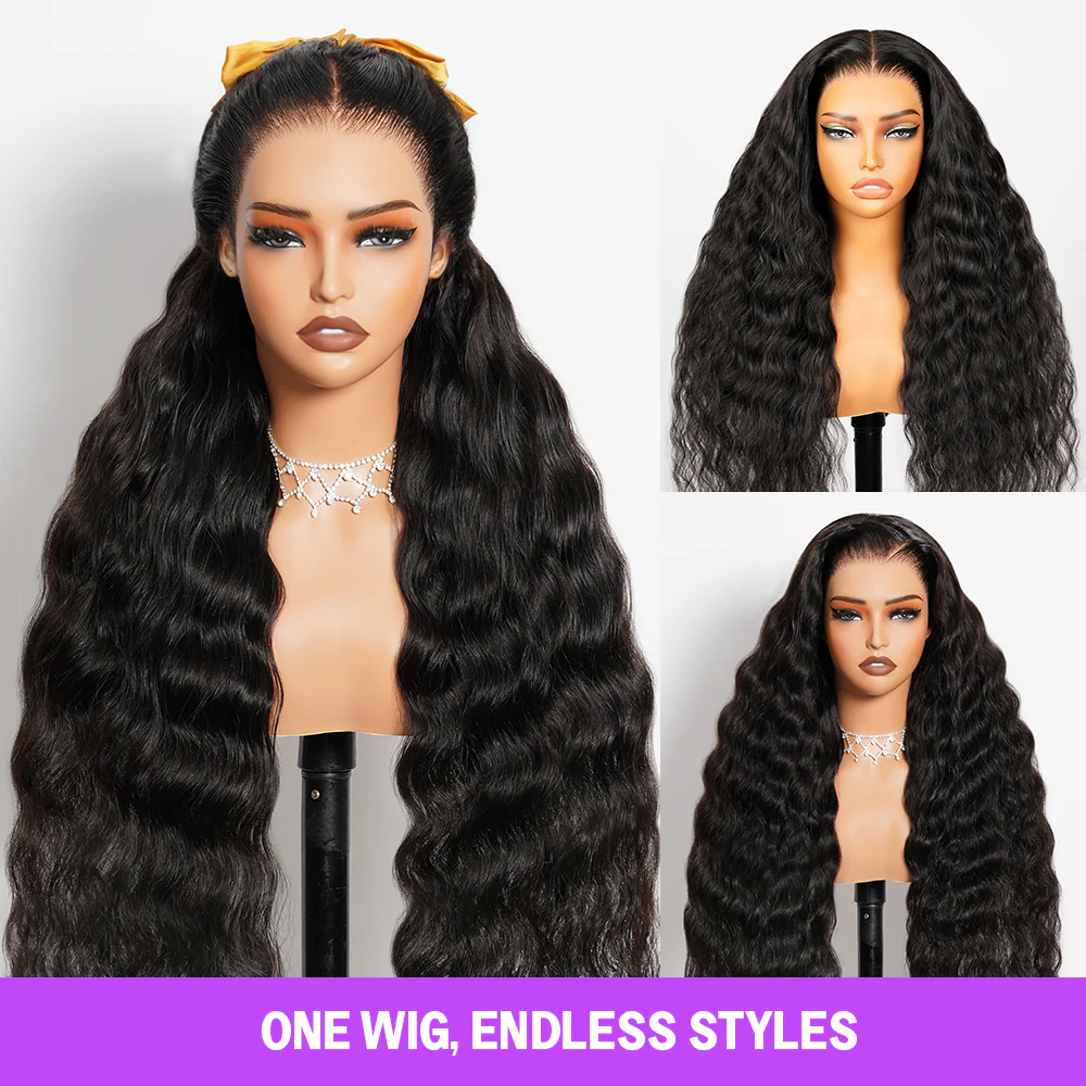 Megalook 13x6 Three-Go™ Glueless Wig Bohemian Natural Curl With Drawstring Natural Black 100% Human Hair Wig