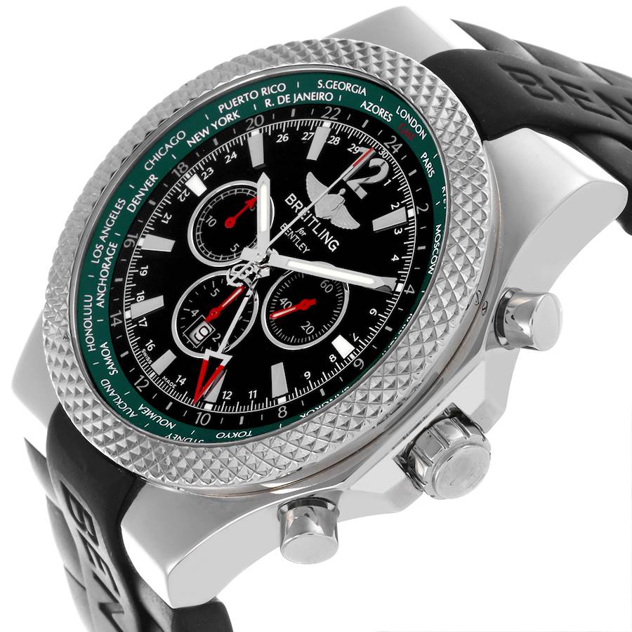 Breitling Bentley GMT Black Dial Steel Mens Watch A47362 Papers