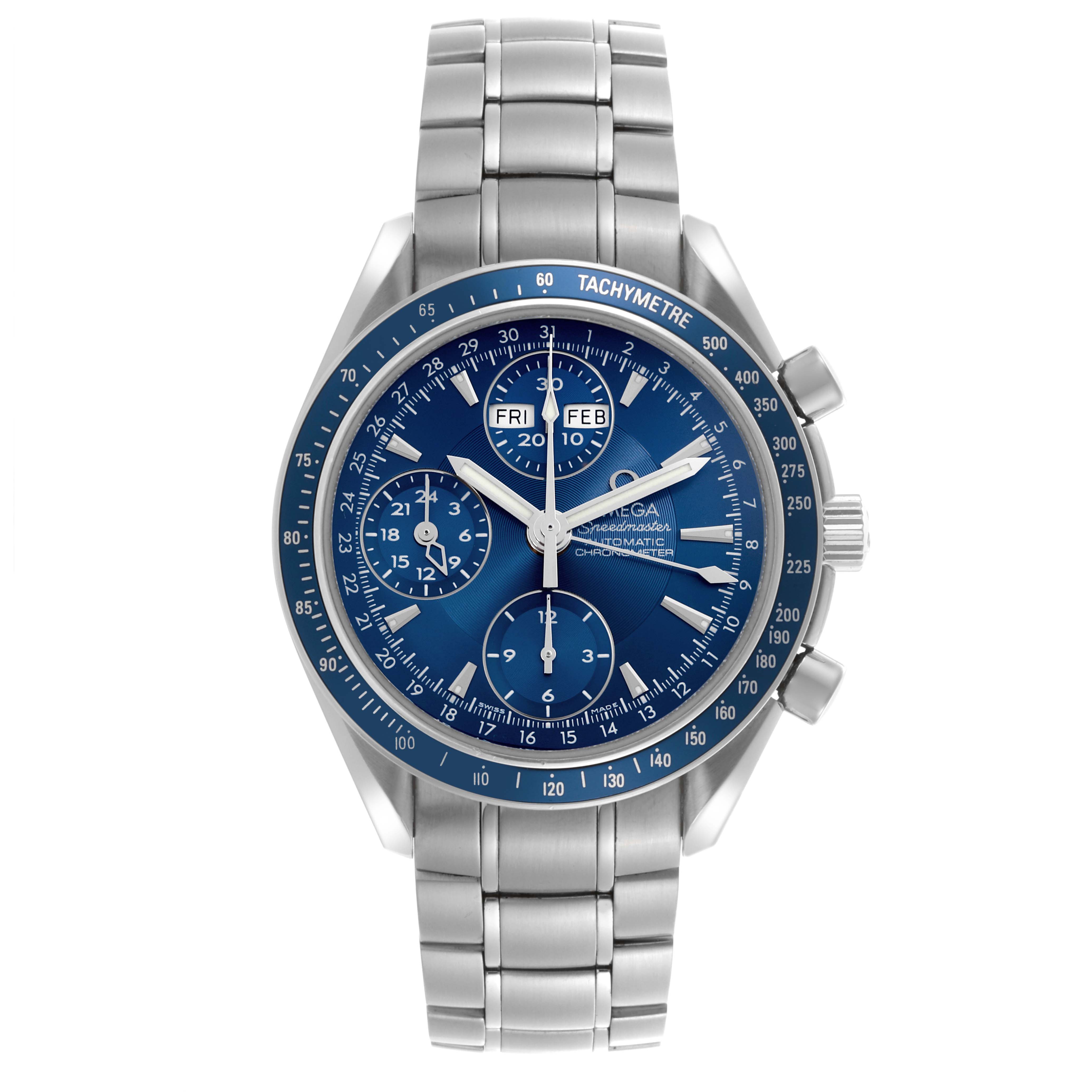 Omega Speedmaster Day Date Blue Dial Steel Mens Watch 39.0 MM 3222.80.00
