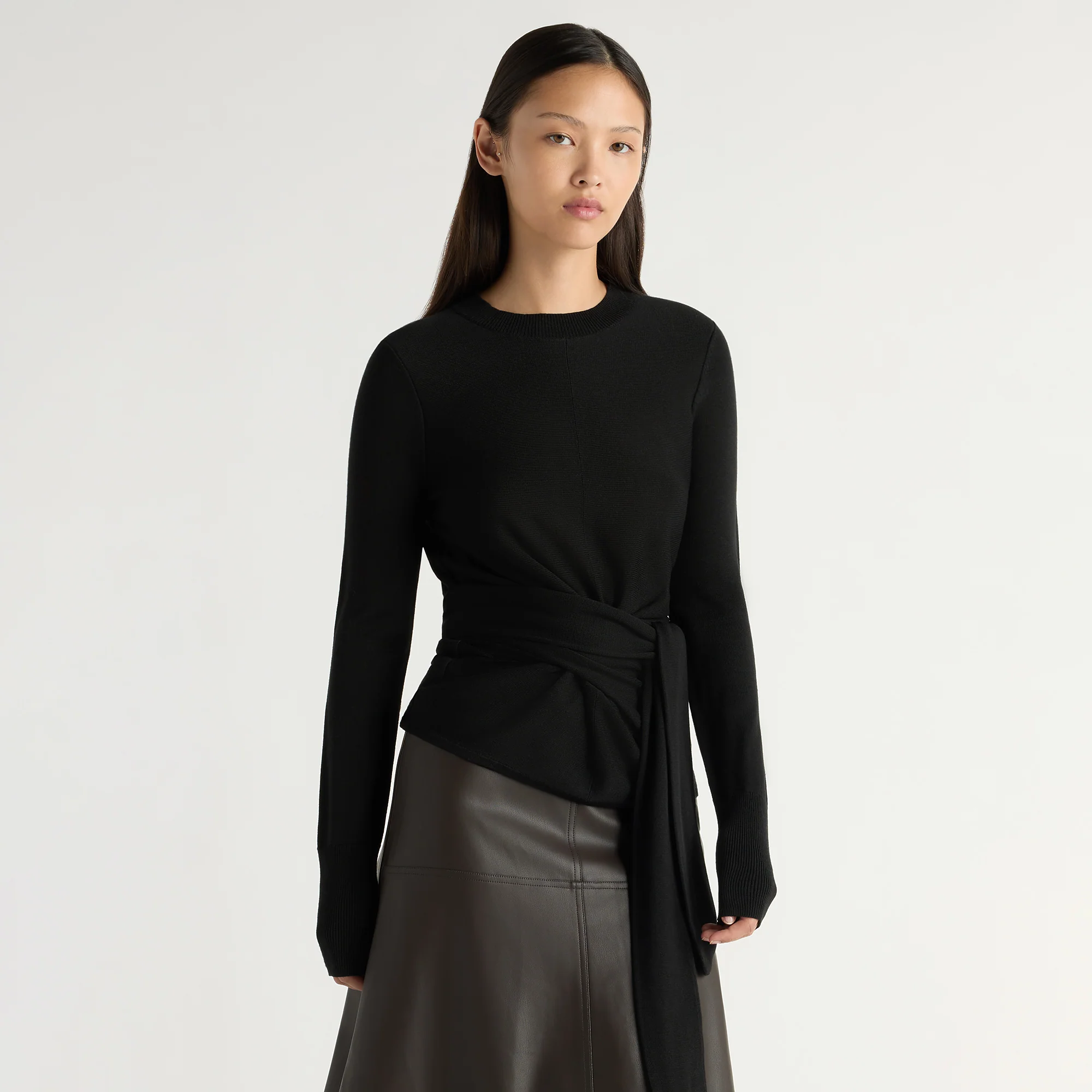 Robin Tie-Front Tencel-Wool Sweater
