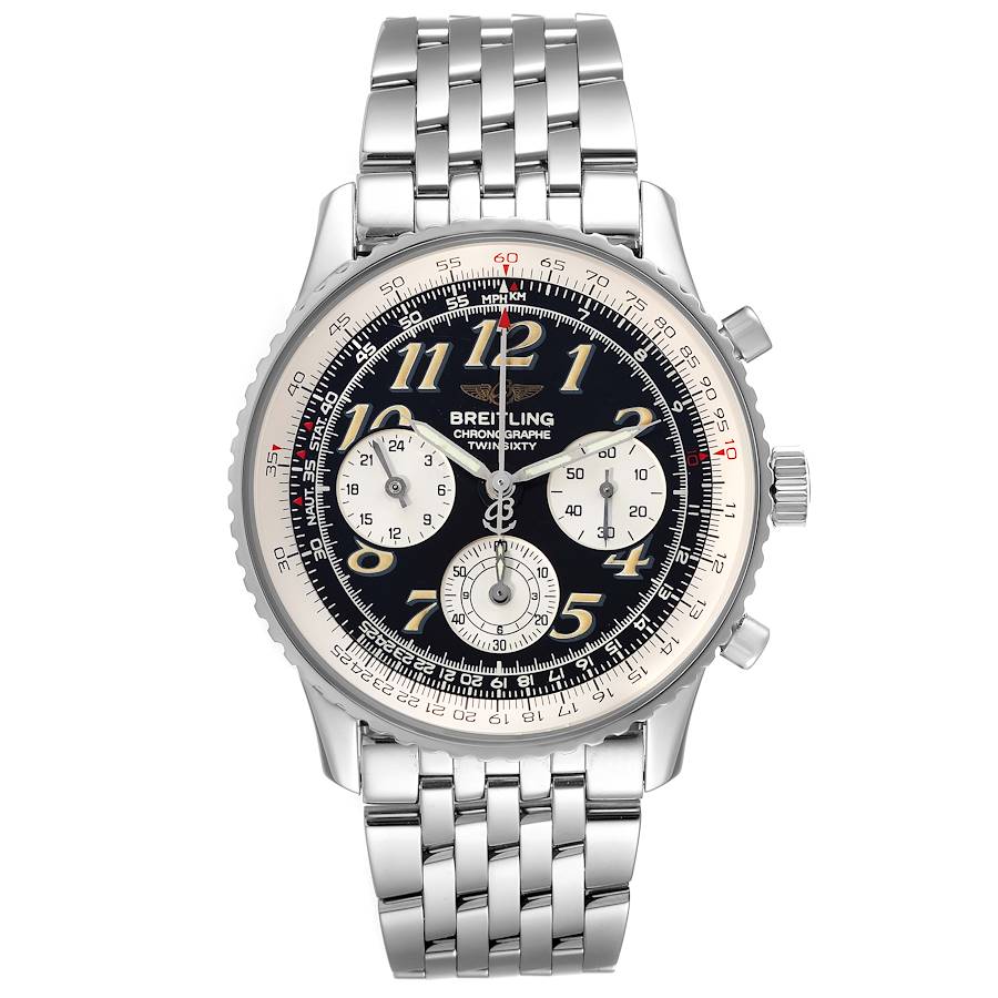 Breitling Navitimer Twin Sixty 2 Black Dial Steel Mens Watch A39022