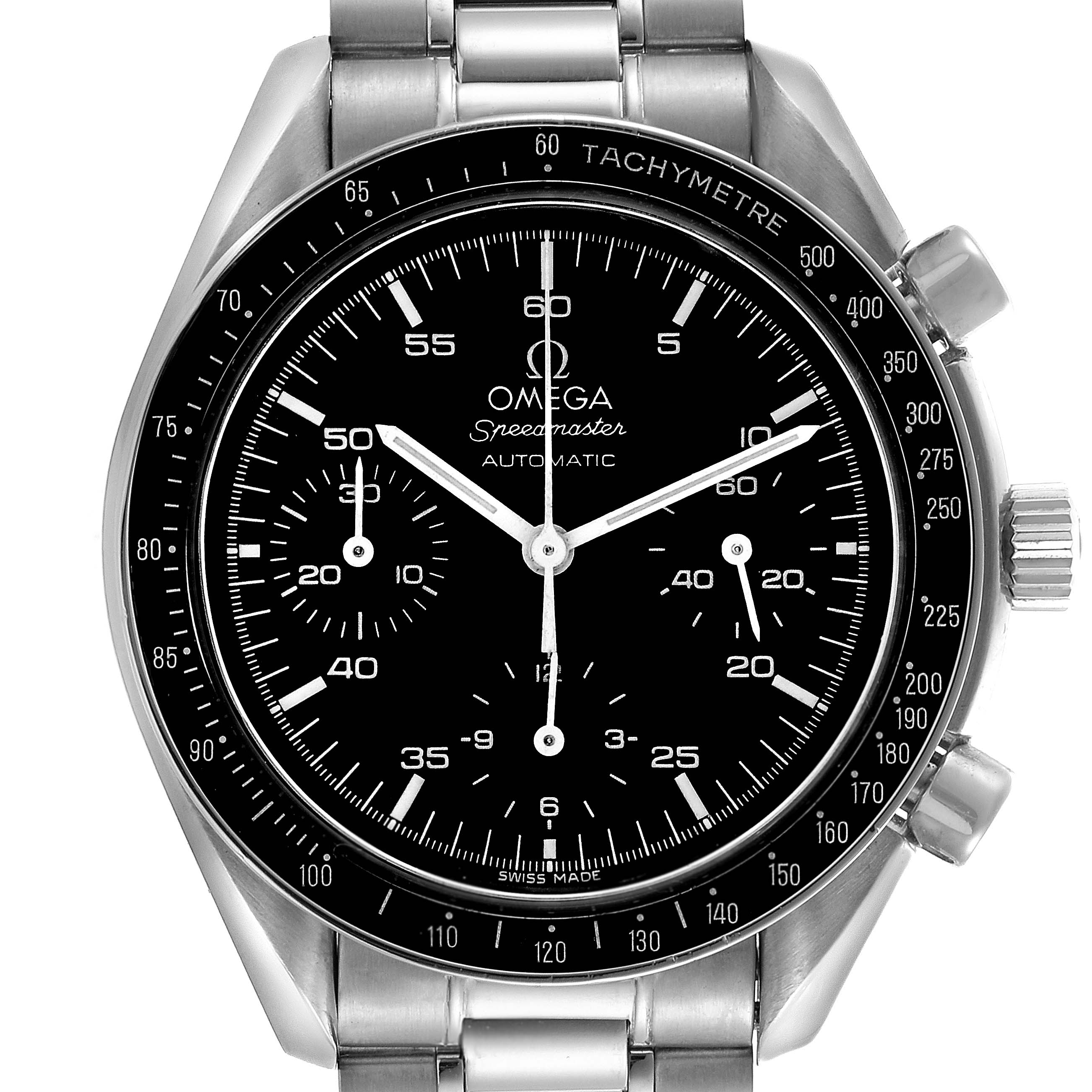 Omega Speedmaster Reduced Chronograph Hesalite Steel Mens Watch 39.0 MM 3510.50.00
