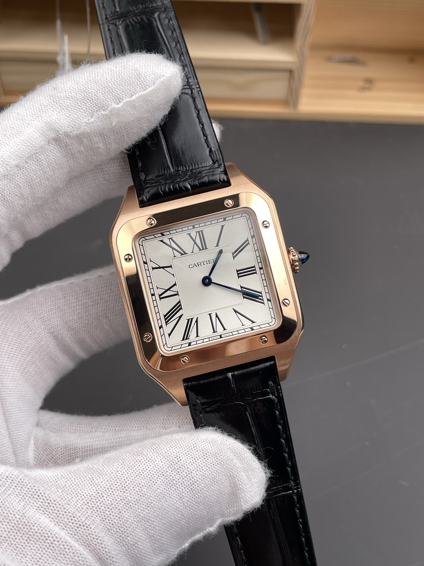 Large Santos-Dumont Rose Gold White Dial