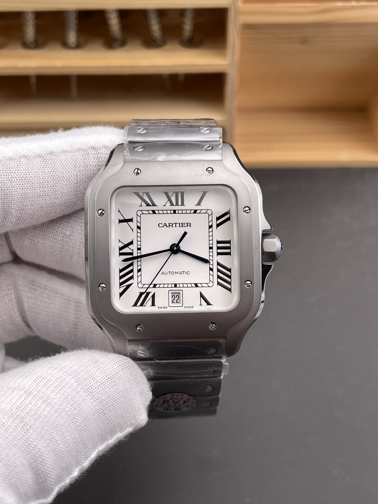 Titanium Santos, White Dial Large Men's Model