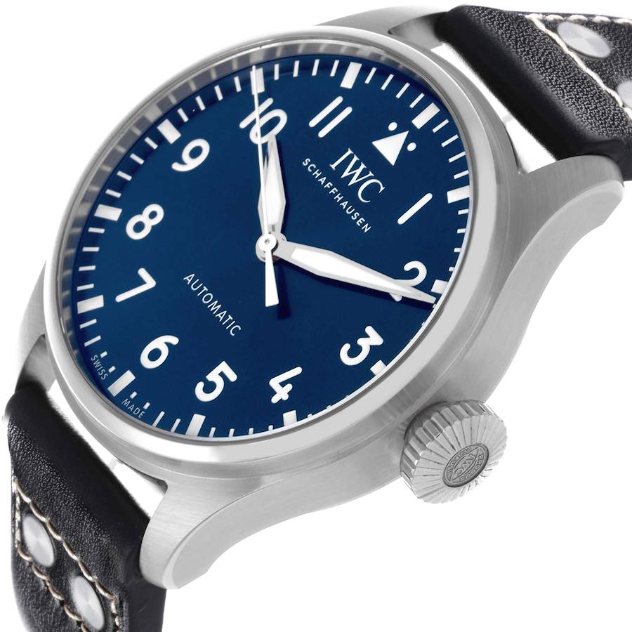 IWC Big Pilots 43mm Steel Blue Dial Brown Strap Mens Watch IW329303