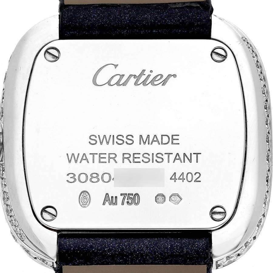 Cartier Coussin White Gold Diamond Blue Strap Ladies Watch WJSC0002