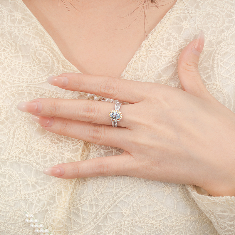 GemVibra S925 Silver Open Statement Ring with Multi-Gemstone Halo & Rhinestone Accents