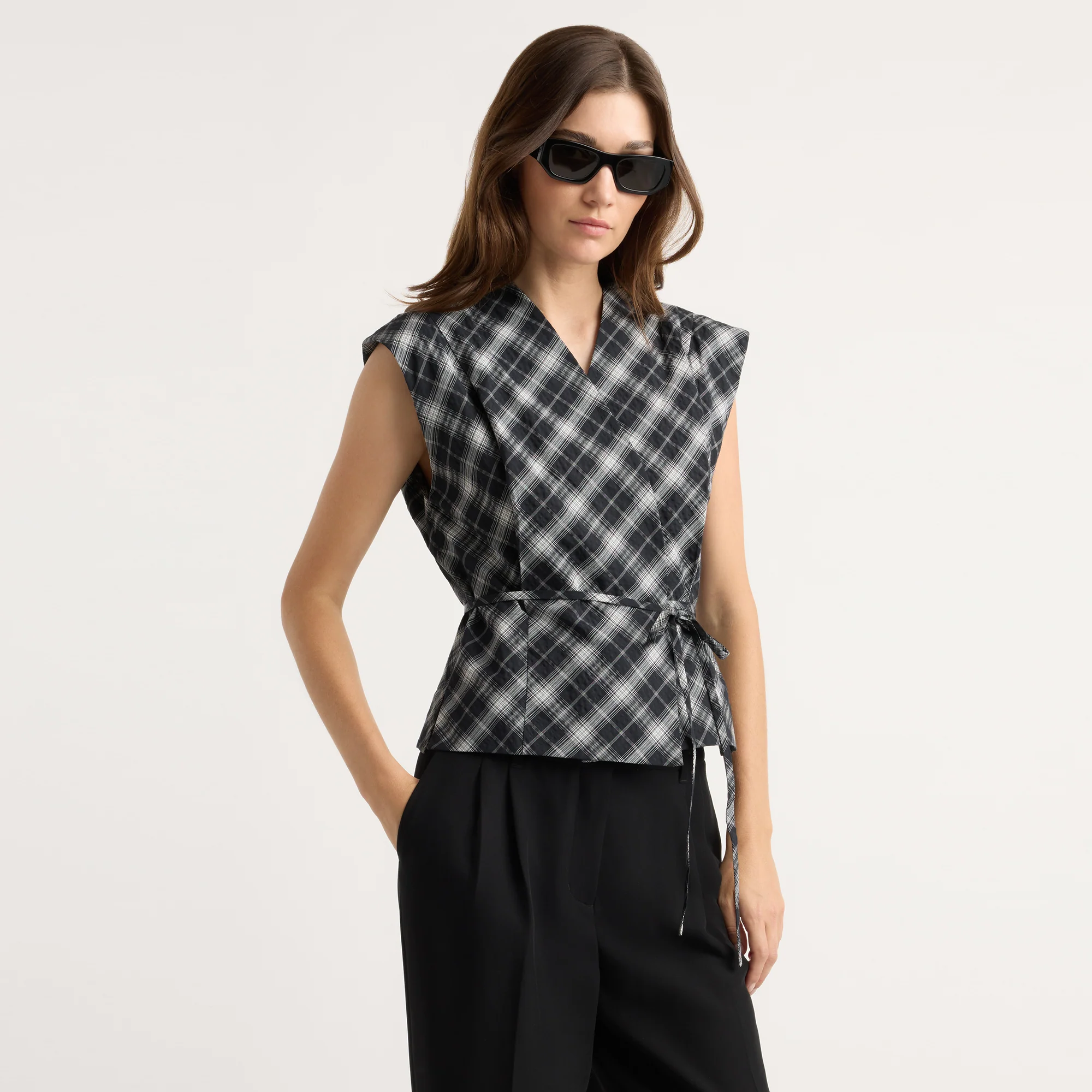 Lenore Plaid Tie-Wrap Vest