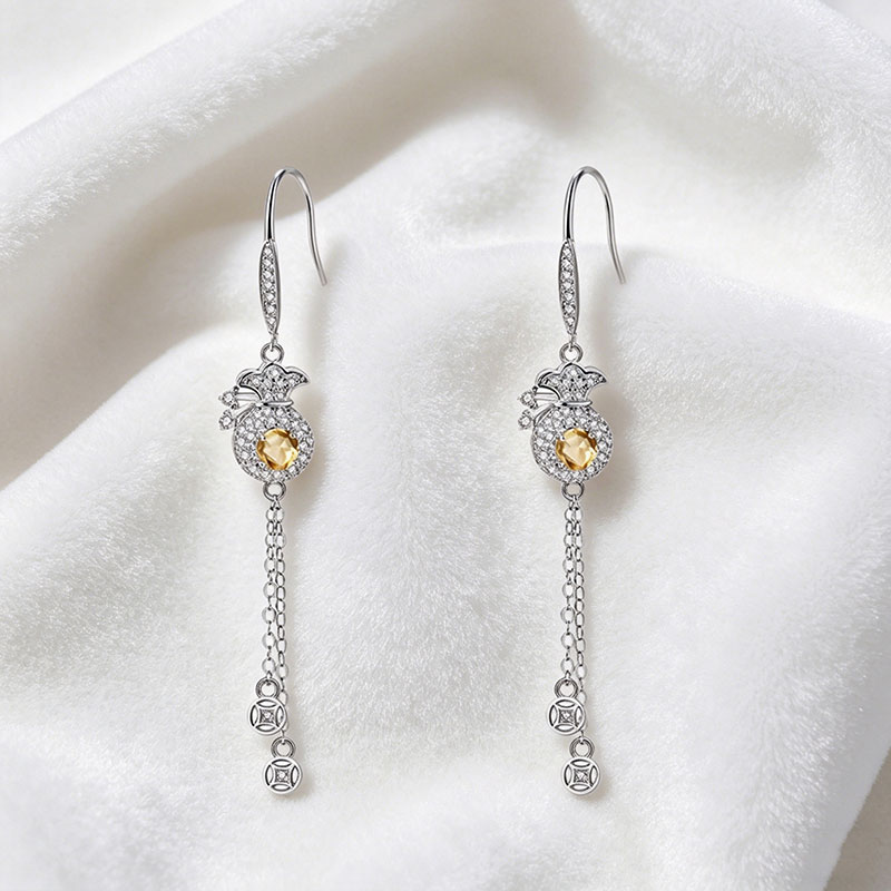 GemVibra Talismanic Money Bag Earrings | Abundance Crystal Drops