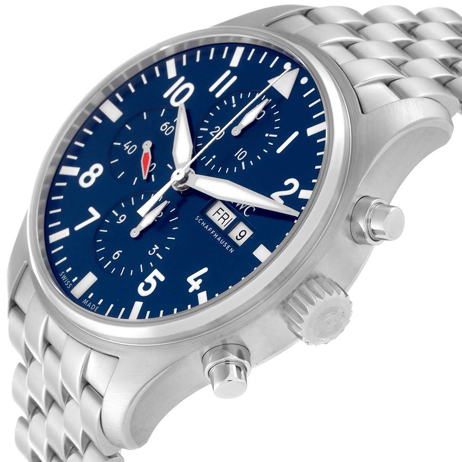 IWC Pilot Le Petit Prince Blue Dial Steel Chronograph Mens Watch IW377717