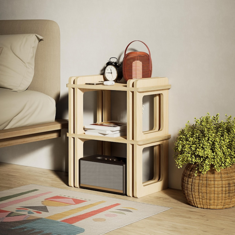 Birch Plywood Nightstand with Shelves