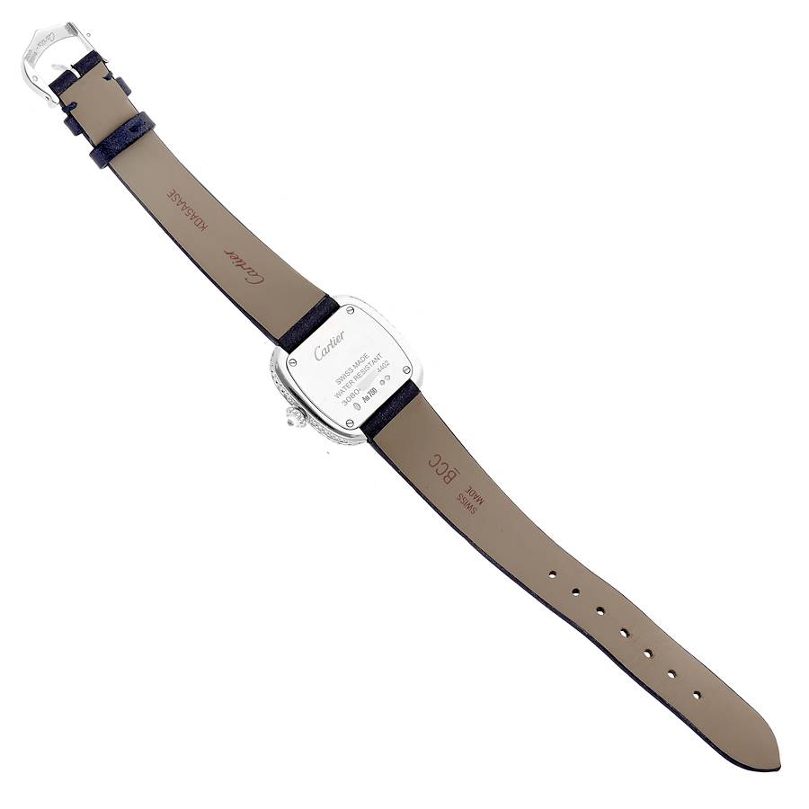 Cartier Coussin White Gold Diamond Blue Strap Ladies Watch WJSC0002