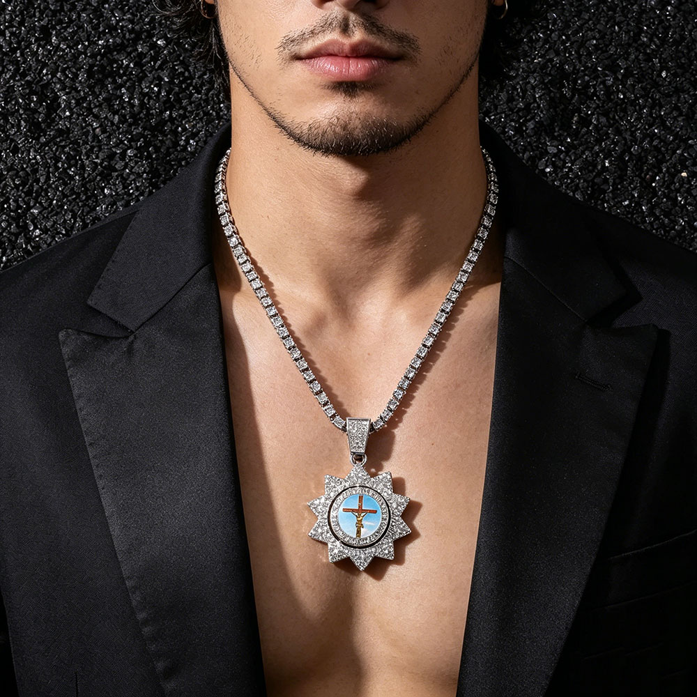 Spinning Jesus Crucifix Sunburst Talisman Necklace ✨ Divine Protection & Spiritual Redemption Energy