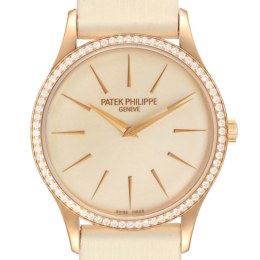 Patek Philippe Calatrava Rose Gold Beige Dial Diamond Ladies Watch 4897