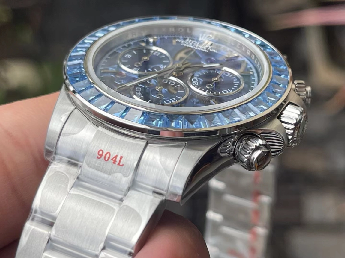 Daytona Arolla N6F Glacial Blue Crystal Skeleton Dial Diamonds Bezel Best Edition on Oyster Bracelet SA4130