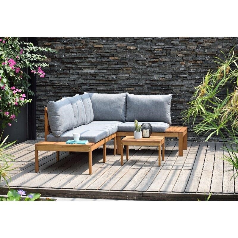 Jacobson Solid Wood 4 - Person Seating Group with Cushions