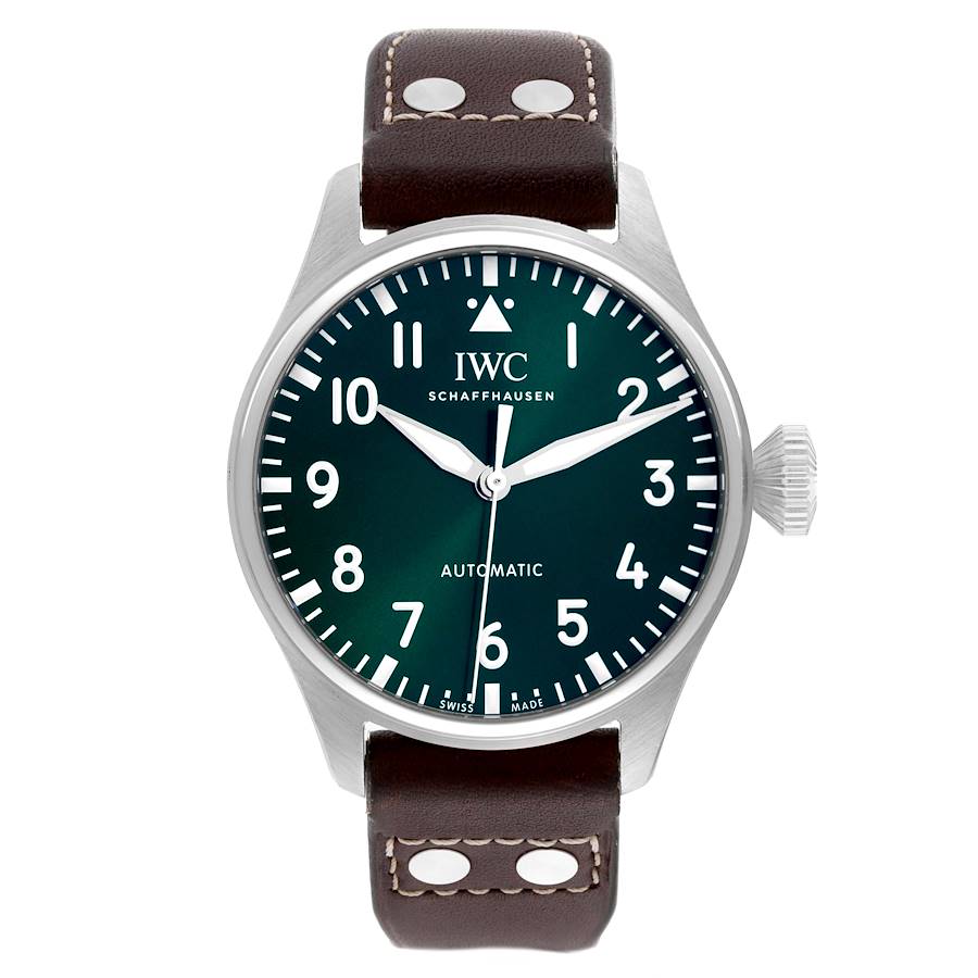 IWC Big Pilots 43mm Steel Green Dial Brown Strap Mens Watch IW329306