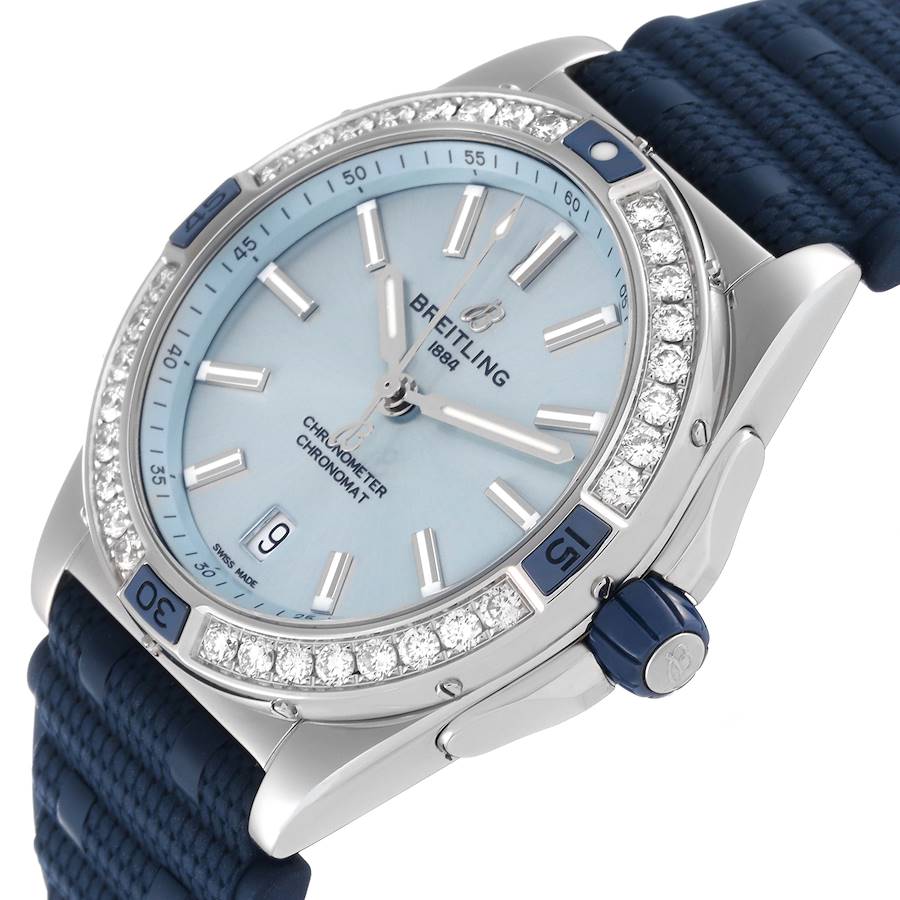 Breitling Super Chronomat Blue Dial Steel Diamond Ladies Watch A17356
