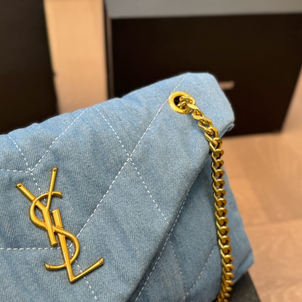 Saint Laurent Loulou Puffer Small Shoulder Bag In Blue Denim 28Cm