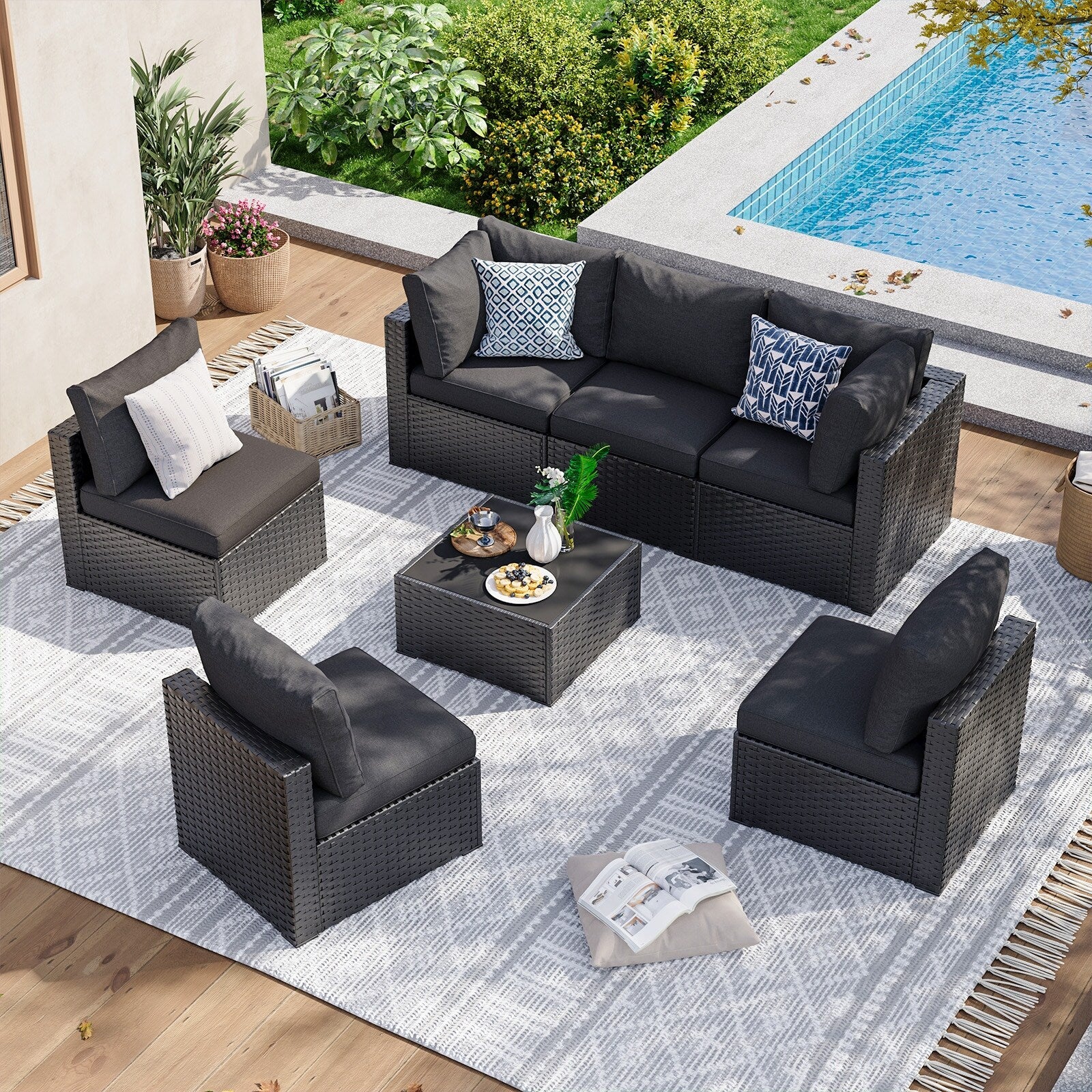 Wicker Rattan Patio Sectional Sofa Set