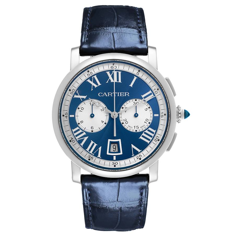 Cartier Rotonde Chronograph White Gold Blue Dial Mens Watch W1556239