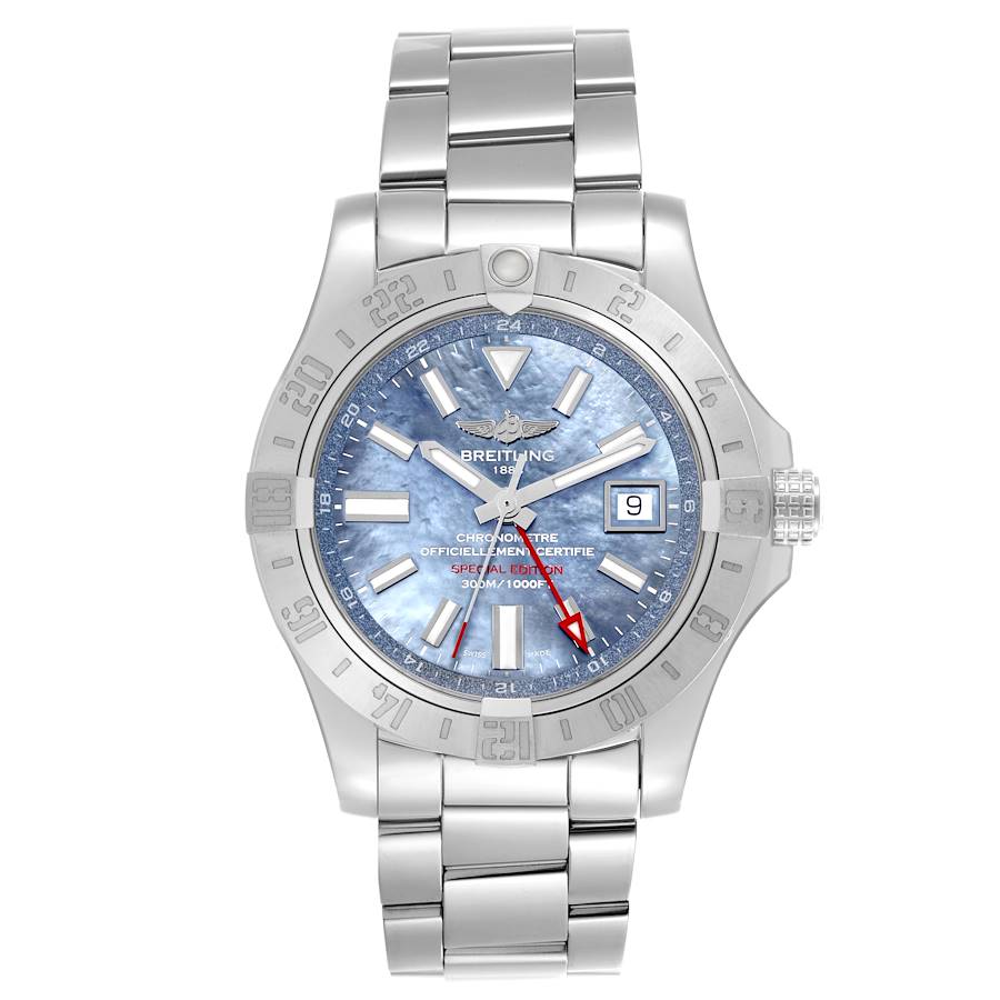 Breitling Avenger II GMT Blue MOP Dial Steel Mens Watch A32390