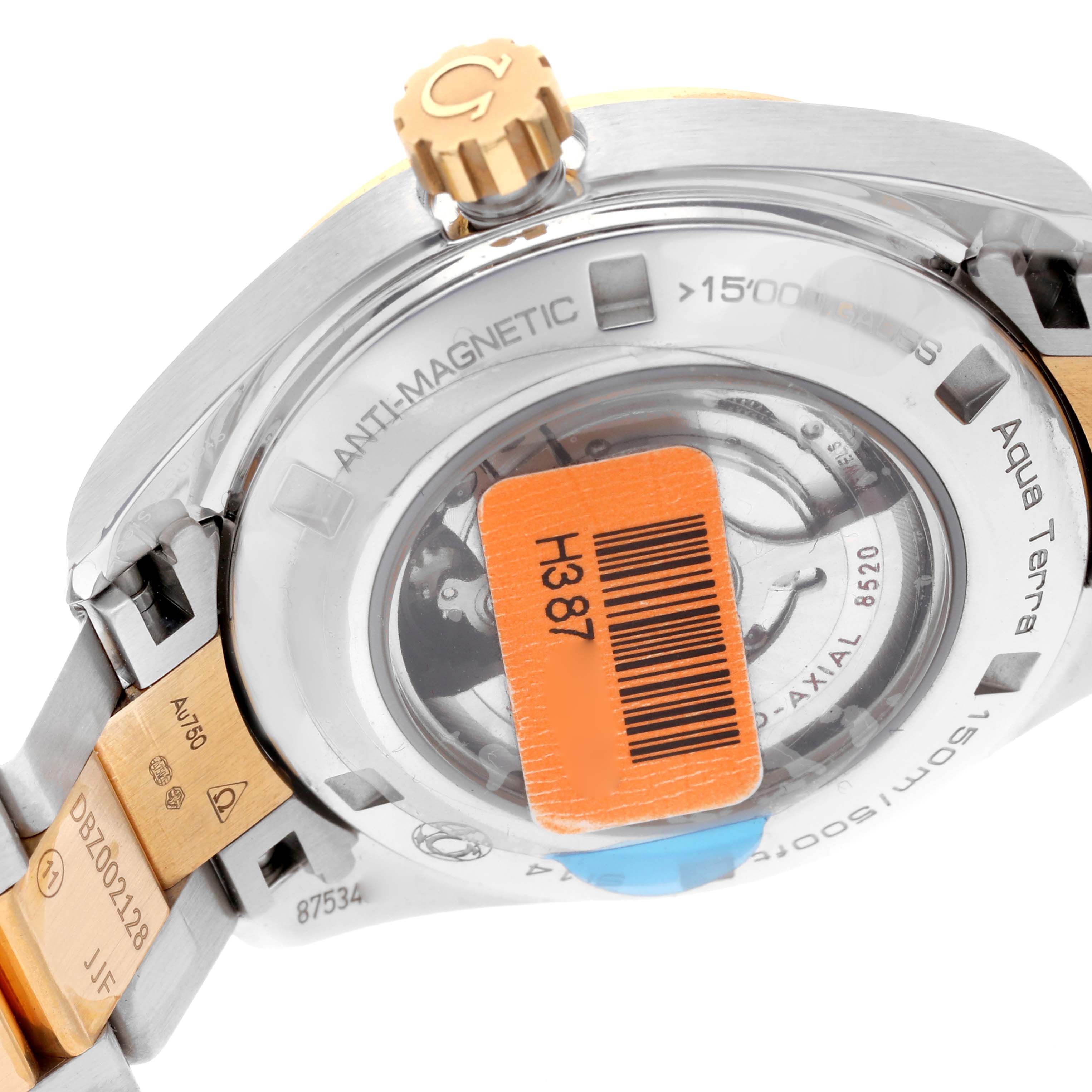 Omega Aqua Terra Steel Yellow Gold Mother of Pearl Diamond Dial Ladies Watch 34.0 MM 231.20.34.20.55.002