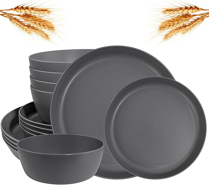 EI 12pcs Wheat Straw Dinnerware Set