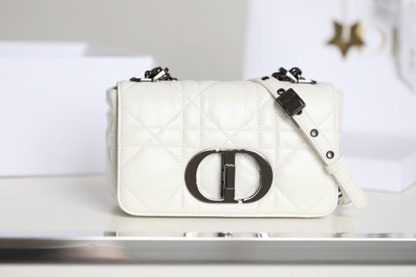 Replica Dior Caro Bag White Gunmetal