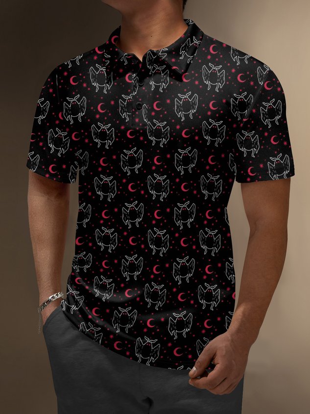 Moisture Wicking Mothman Mysterious Creature Moon Golf Polo