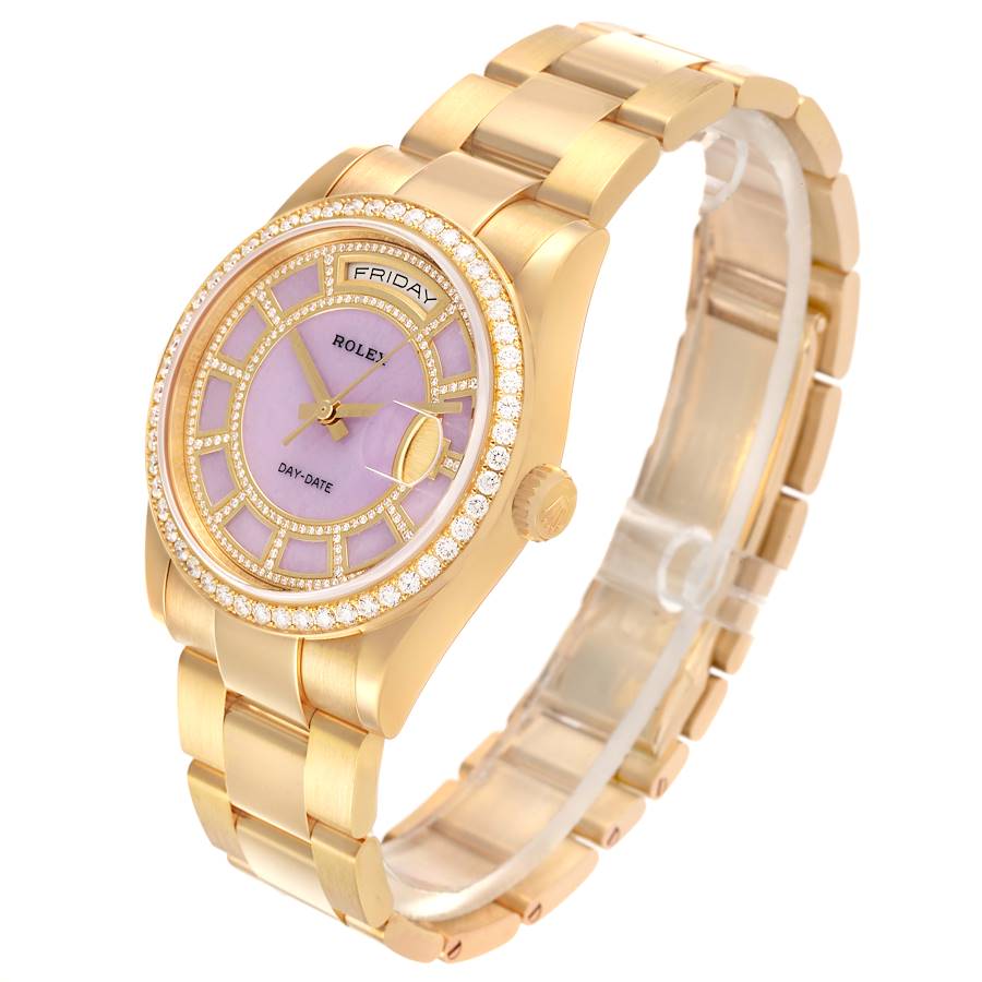 Rolex President Day-Date Yellow Gold Carousel Lilac Jade Diamond Mens Watch 118348