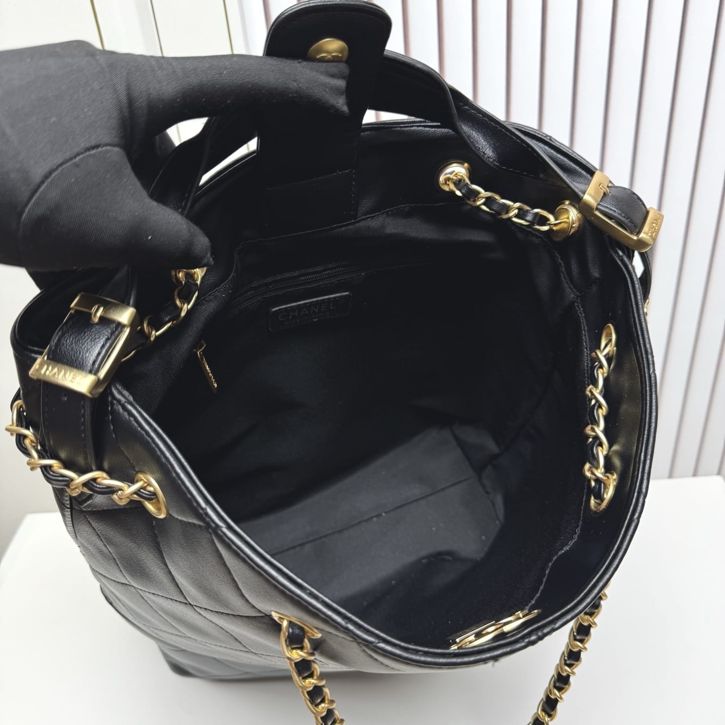 Chanel Shopping Bag Gold Tone Metal Black 33Cm AS5635 B20829 94305
