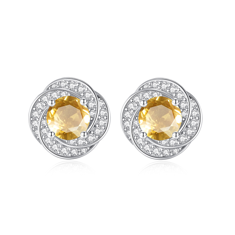 GemVibra Multi-Gemstone Swirl Stud Earrings, 925 Silver with Rhinestone Accents