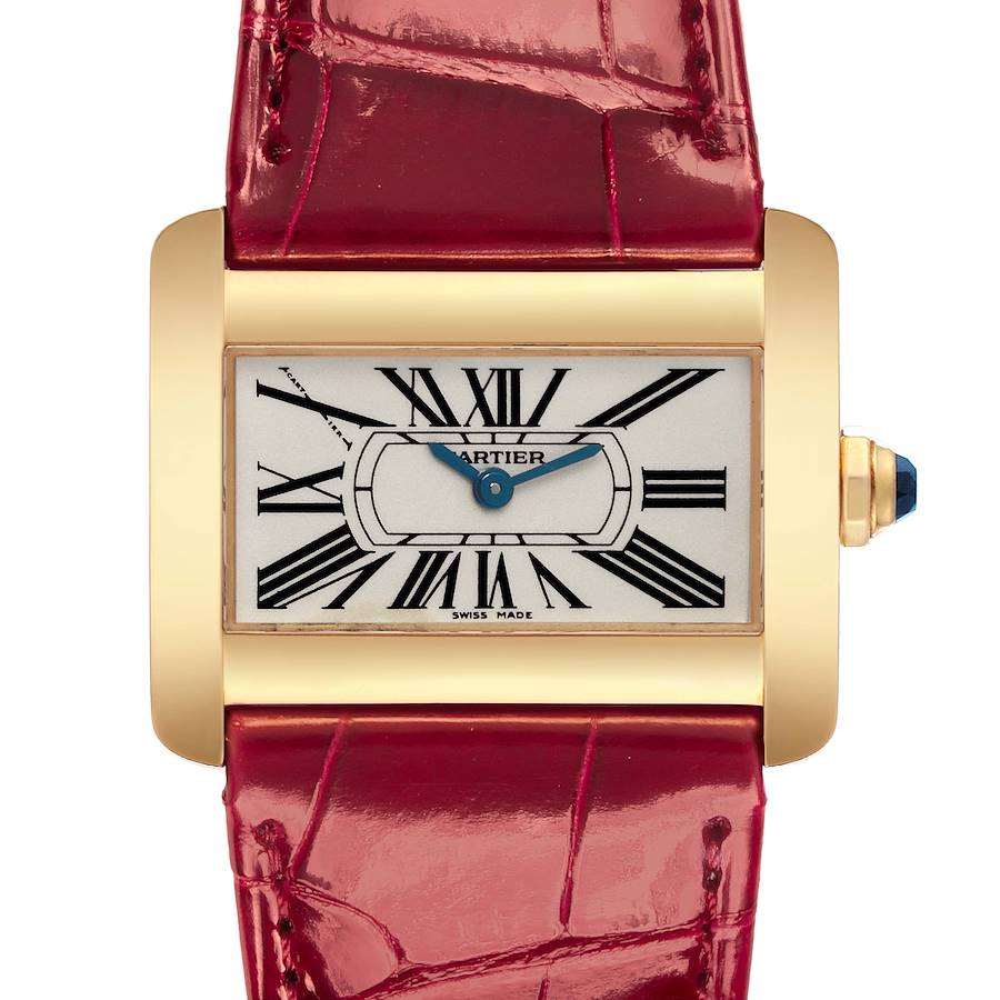 Cartier Tank Divan Mini Yellow Gold Red Strap Ladies Watch W6300356