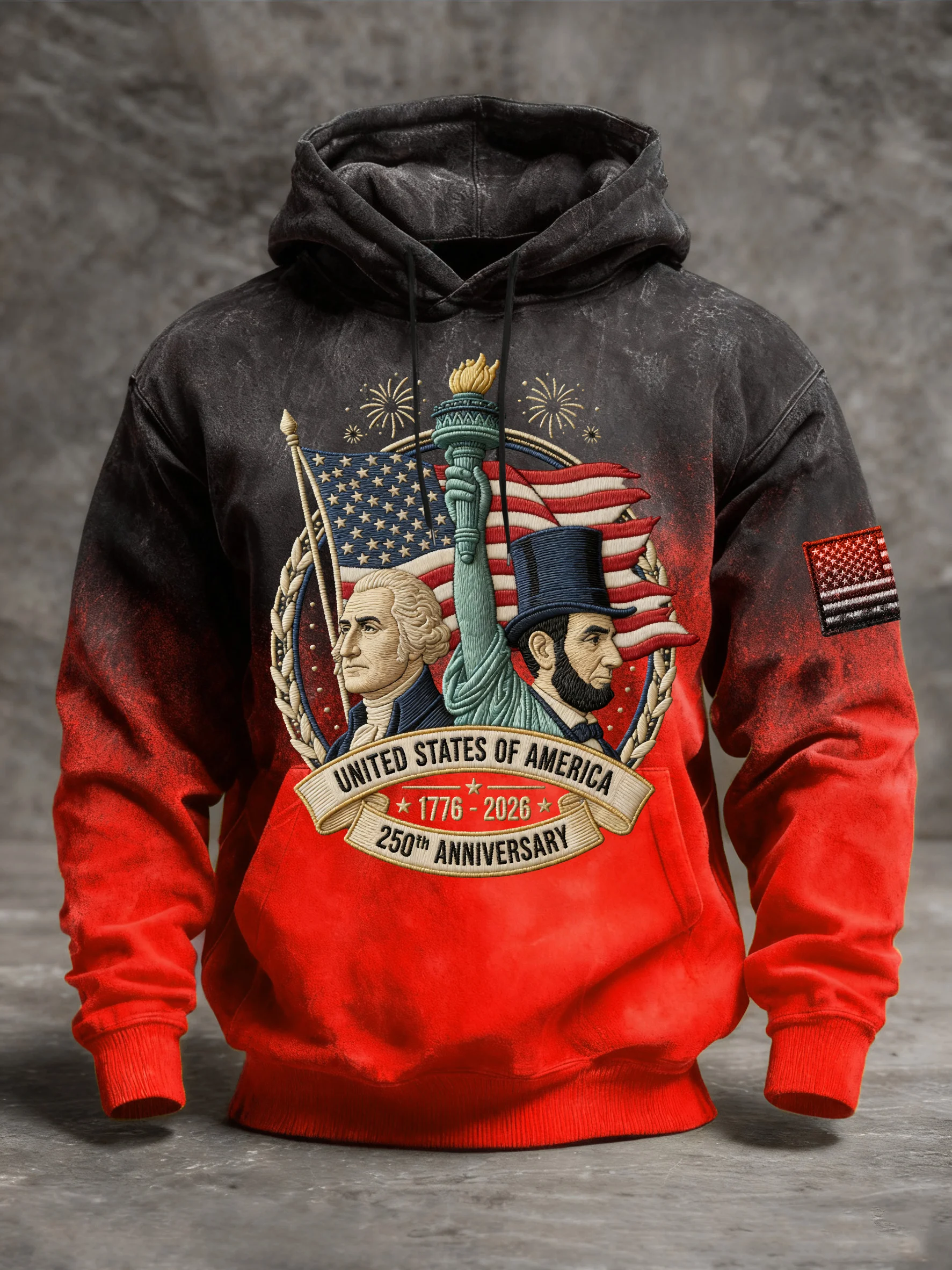 Men's Vintage American Flag Print Hooded Sweatshirt
